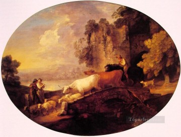 田舎の恋人たちとの川の風景 トーマス・ゲインズボロ Oil Paintings